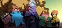 Personagens de Absolum em combate num cenário de fantasia 2D